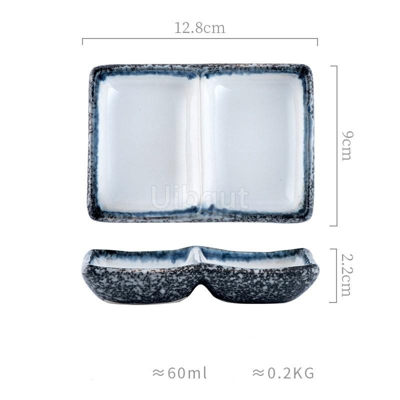 Ceramic Two 2 Grid Sushi Plate Sauce Dish Stable Non Slip Seasoning Plate for Sushi Condiment Dipping Ketchup Olive Oil Butter