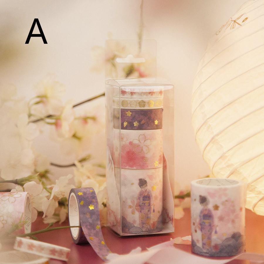 

Набор васи-ленты 5 рулонов/коробка Серия March Cherry Креативный ручной дневник DIY Декоративная паста 5 рулонов Лот васи-ленты LS A