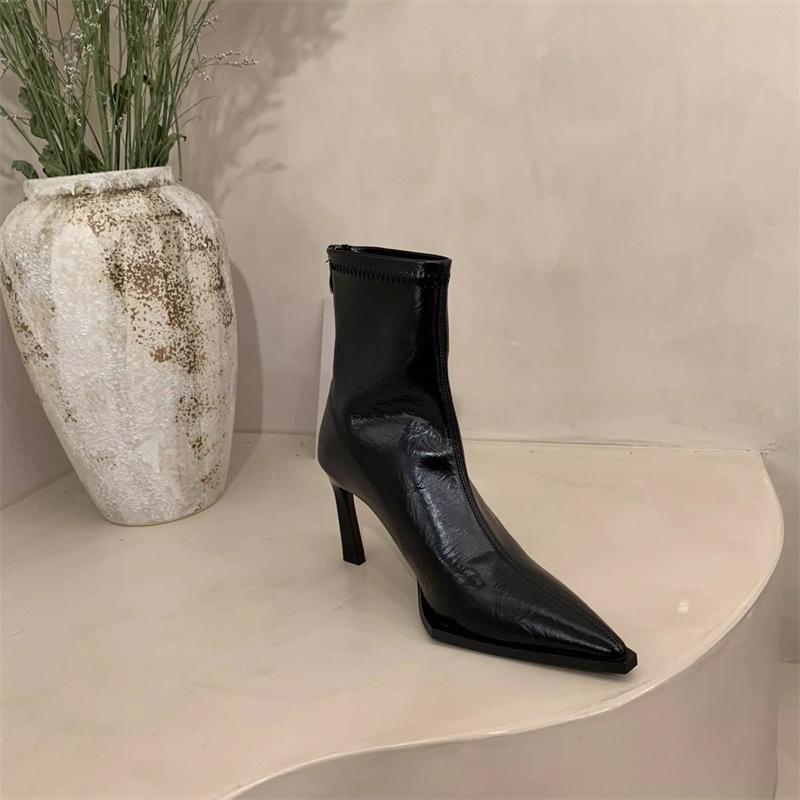 High Heel Women Stretch Slim Ankle Boots Fashion Pointed Toe Shoes Autumn Winter Ladies Elegant Mordern Short Booties