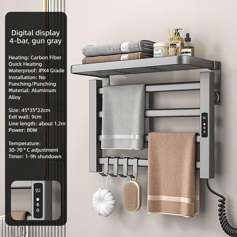 90° Intelligent Heating Drying Rack Bathroom Aluminum Alloy Towel Storage Rack Foldable Electric Towel Rack