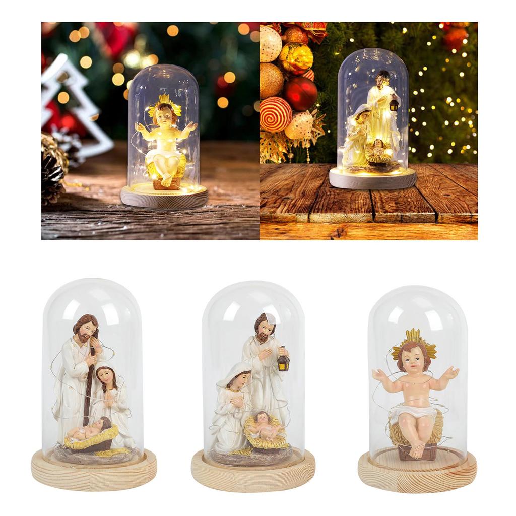 Christmas Nativity Scene Artwork Gift Decoration with Light Holy Family Nativity
