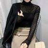 High Neck Mesh Base Shirt for Women In Spring and Autumn Transparent Lace Long Sleeved Top for Women