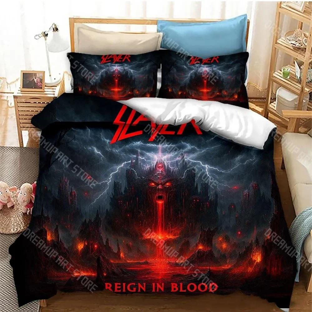 

3D Print Slayer Rock Band Fashion Bedding Set Duvet Cover Bed Set Quilt Cover Pillowcase Comforter king Queen Size Boys Adult EU Single 90x200cm