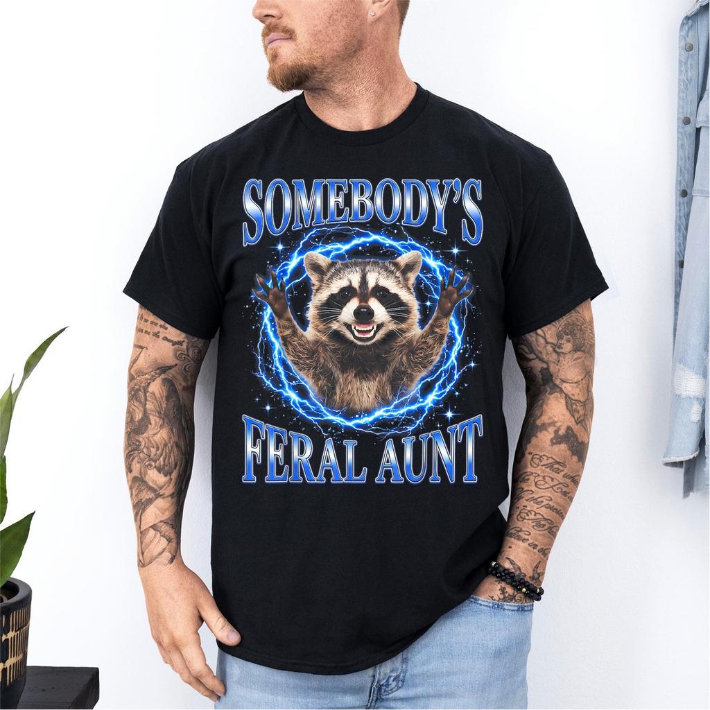 Somebody's Feral Aunt Raccoon Funny Retro Bootleg Unisex T-Shirt