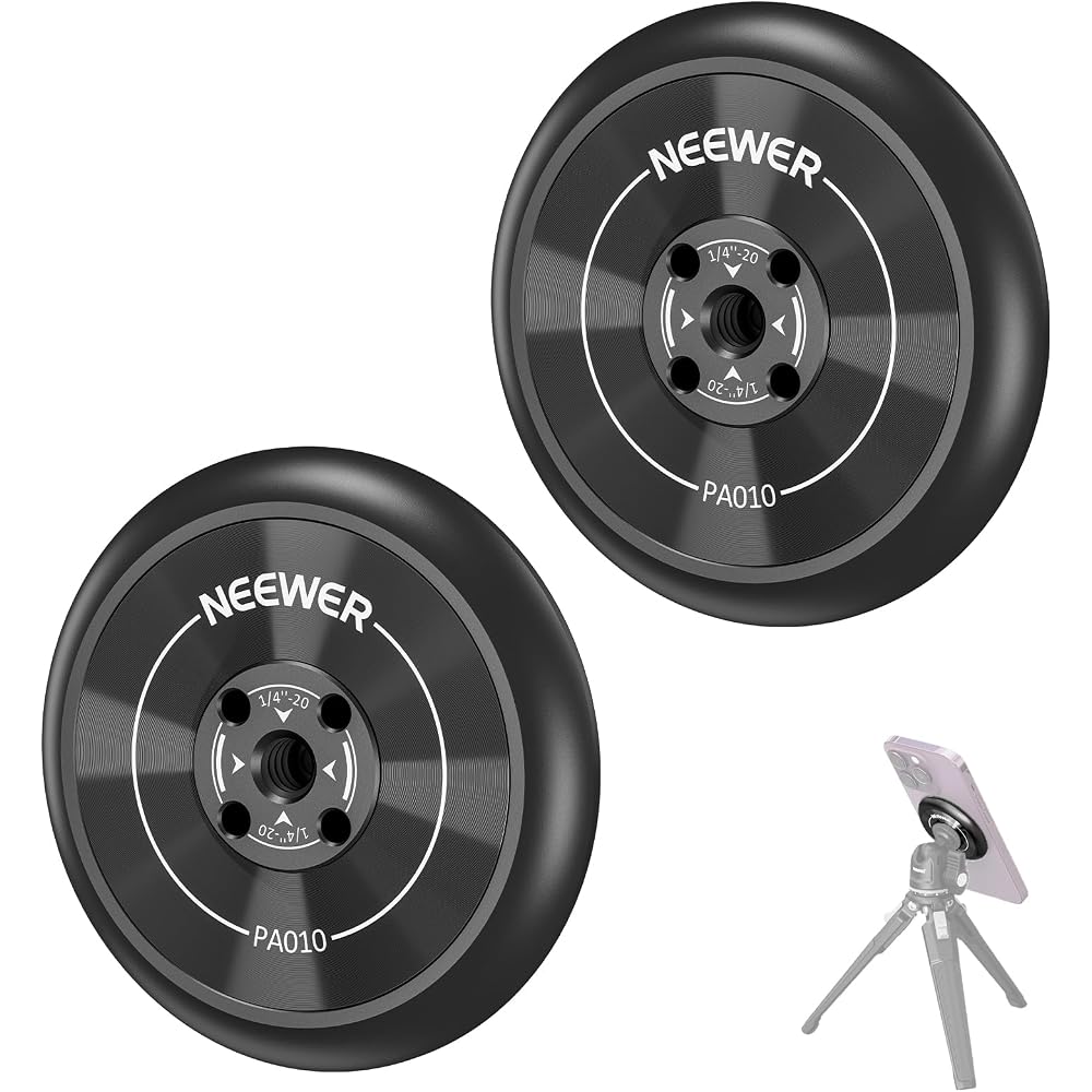 NEEWER Magnetic Tripod Mount Adapter, 2-Pack, Adhesive Magnetic Ring/1/4 Screw Compatible, MagSafe, for iPhone 15 Pro Max, 15 Plus, 14, 13, 12, for i