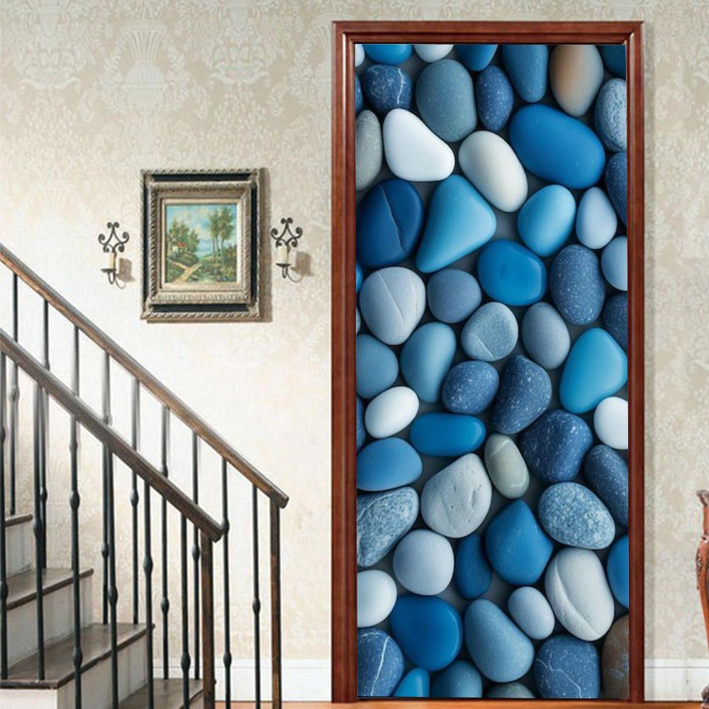 1 Stück Kieselsteinlandschaft Veranda Vinyl Türsticker für Schlafzimmer Heimdeko Selbstklebend Abnehmbares Wandtattoo Türrenovierung Wasserdichtes Poster