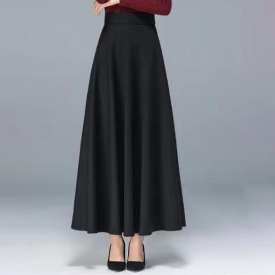 Maxi Skirt High Waist A-Line Long Skirt with Pockets Breathable Slimming Large Hem Design Office Lady Skirt