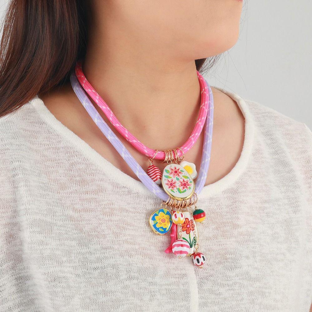 Ethnic Style Conch Fish Pendant Necklace Flower Ocean Series Necklace Nylon Rope Necklace  Women