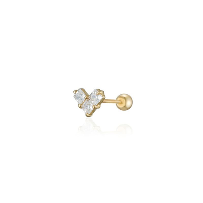 LUNNE 14k Edge Square Stone Heart Piercing (14k Gold) #LFPI08