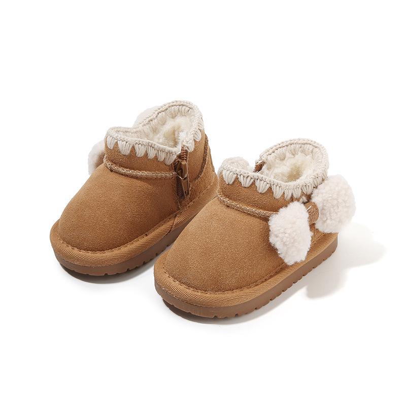 Kids' Winter Cartoon Leather Snow Boots: Warm Baby Walking Shoes for Boys and Girls