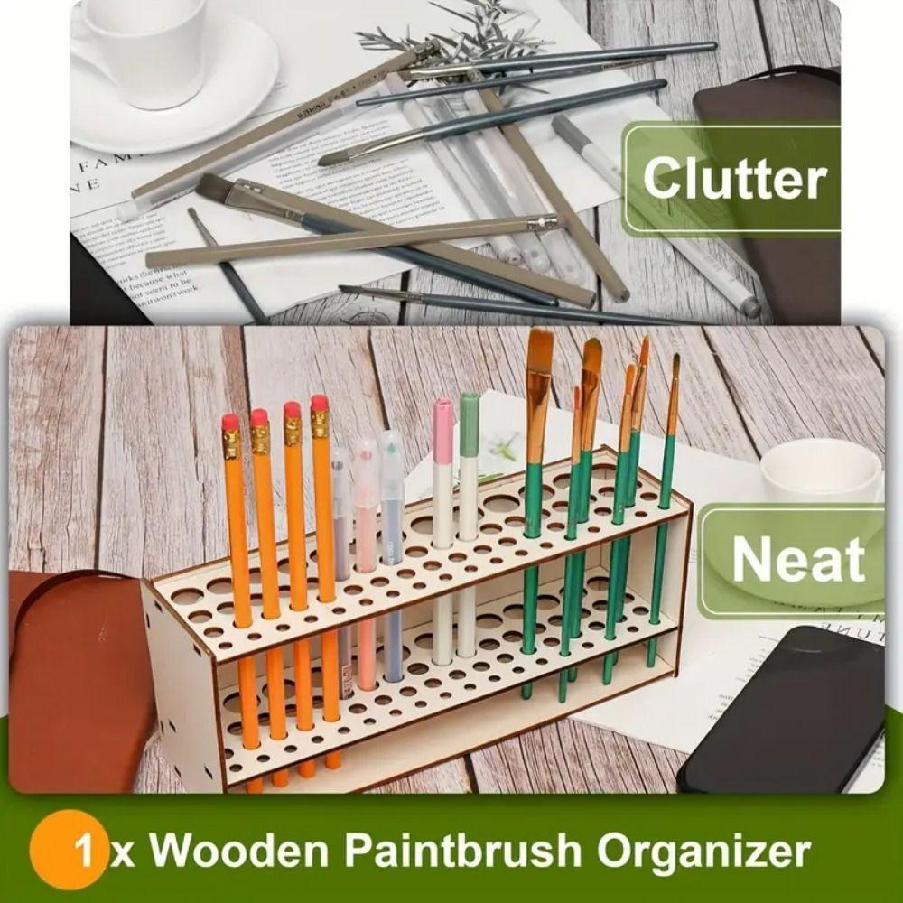 Space Saving Brush Holder Wooden Brush Storage Rack New Makeup Brush Holder Desk Organization