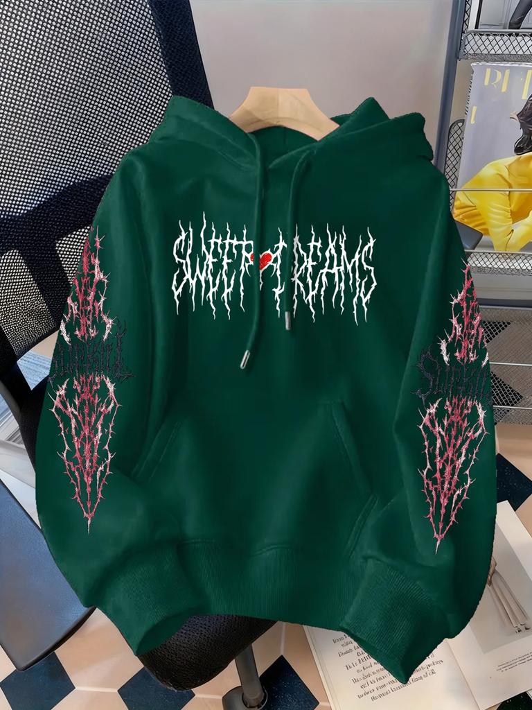 Dark Gothic letter print hooded sweater, the same street loose pullover for men and women