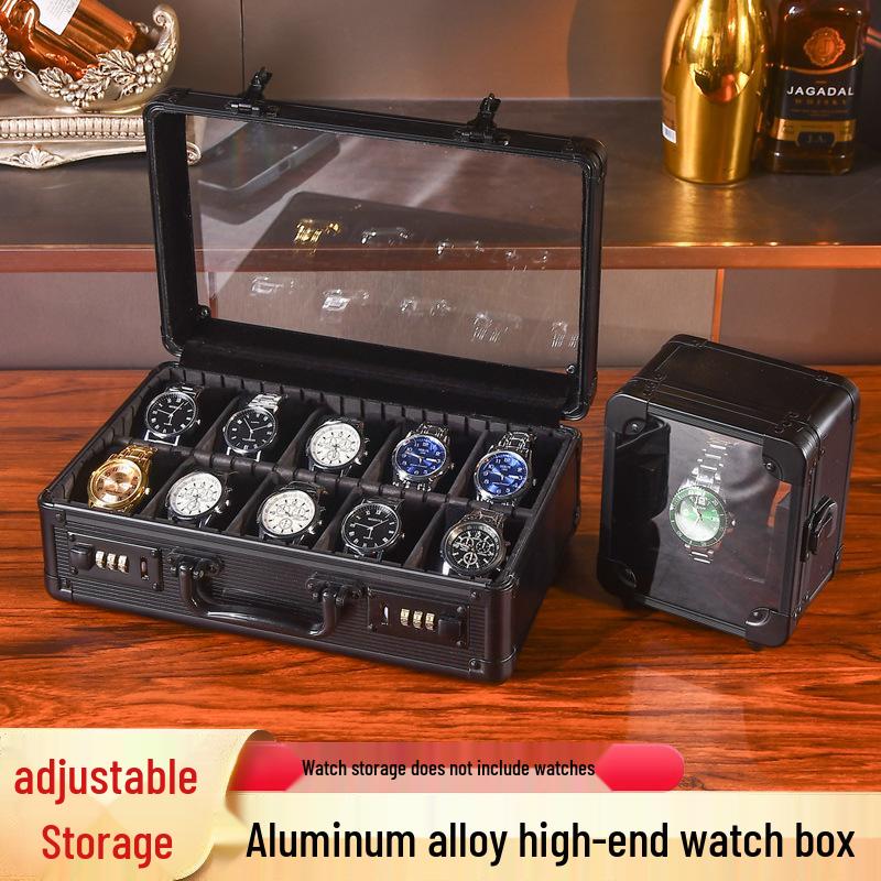 Premium Aluminum Watch and Jewelry Storage Box - Secure Mechanical Watch Collection Display