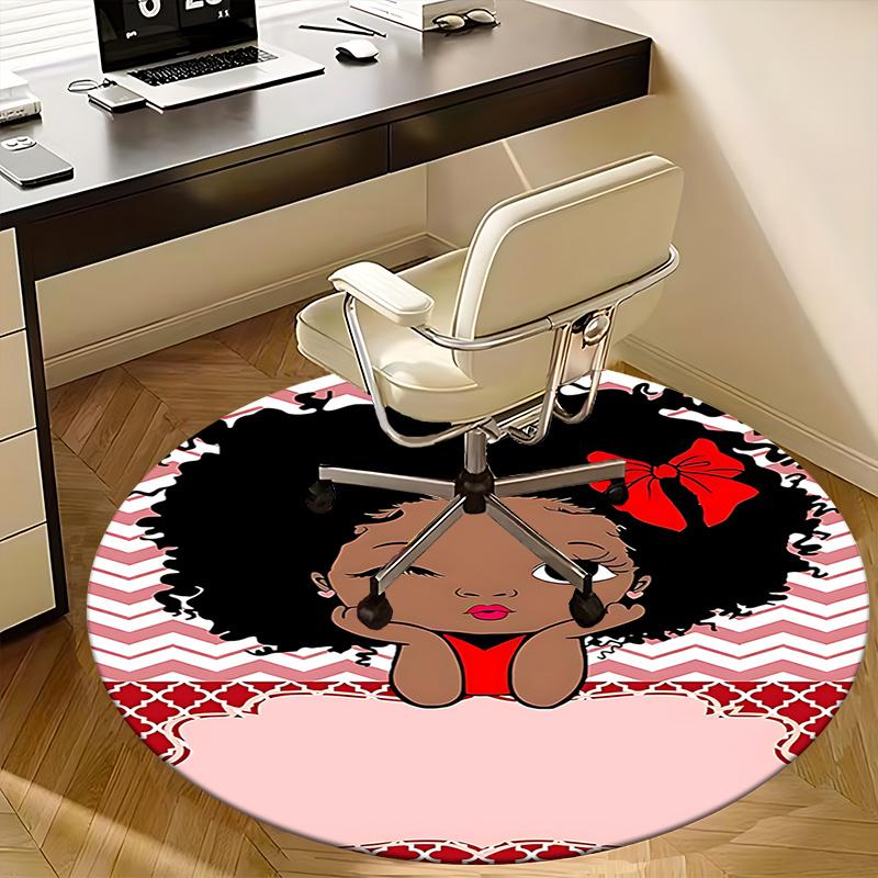 Charming Afro Girl Chair Mat Round Carpet for Home Decor, Office Use, and Gifts Suitable for Bedrooms, Living Roomss0276b