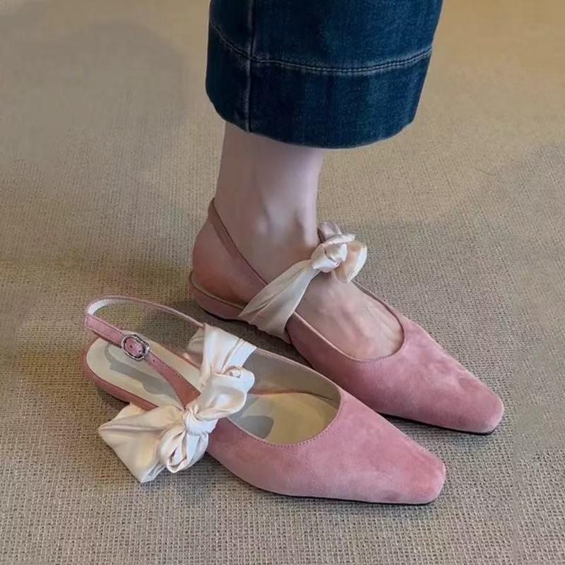Fashion French Temperament Lace-Up Bow Back Trip Bao Too Sandals Vintage Versatile Low Heel Single