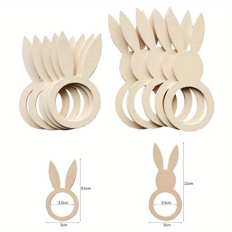 10Pcs/Pack Easter Napkin Ring Holders Rabbit Ears Wooden Napkin Stand Racks Easter Decoration Easter Party Table Supplies