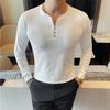 Spring Autumn Men's Slim Fit T-Shirts Solid Color V-Neck Cotton Long Sleeve Tshirt Men Korean Style Fashion Breathable Tees Tops