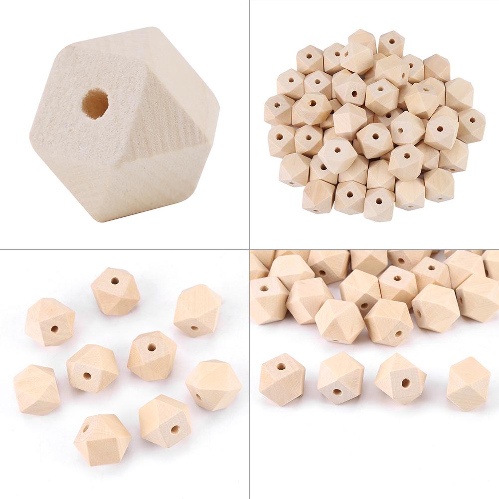 50pcs Unfinished Geometric Polyhedron Faceted Wooden Beads DIY Accessories 20mm