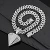 Hip Hop Tapered Pendant Necklace with 14mm Cuban Chain Diamond Shape Pendants Necklaces Fashion Charm Jewelry,For Men And Women