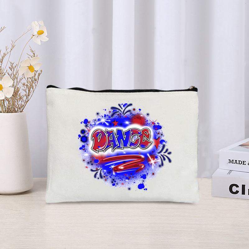 Love Dance Printed Canvas Cosmetic Bag Organizer Dance Training Sundries Storage Zipper Pouch Travel Toiletry Bags Pencil Case