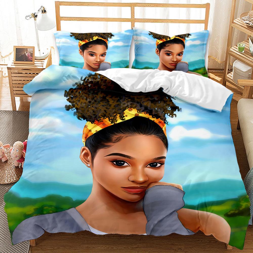 

Black Girl Quilt Cover 3D Digital Print Three-Piece Bedding Kit 90*190