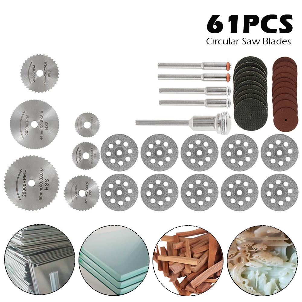 61Pcs Cutting Wheel Discs Set for Metal Wood Plastic HSS Diamond Universal Cutting Circular Saw Blades Rotary Tool Accessories