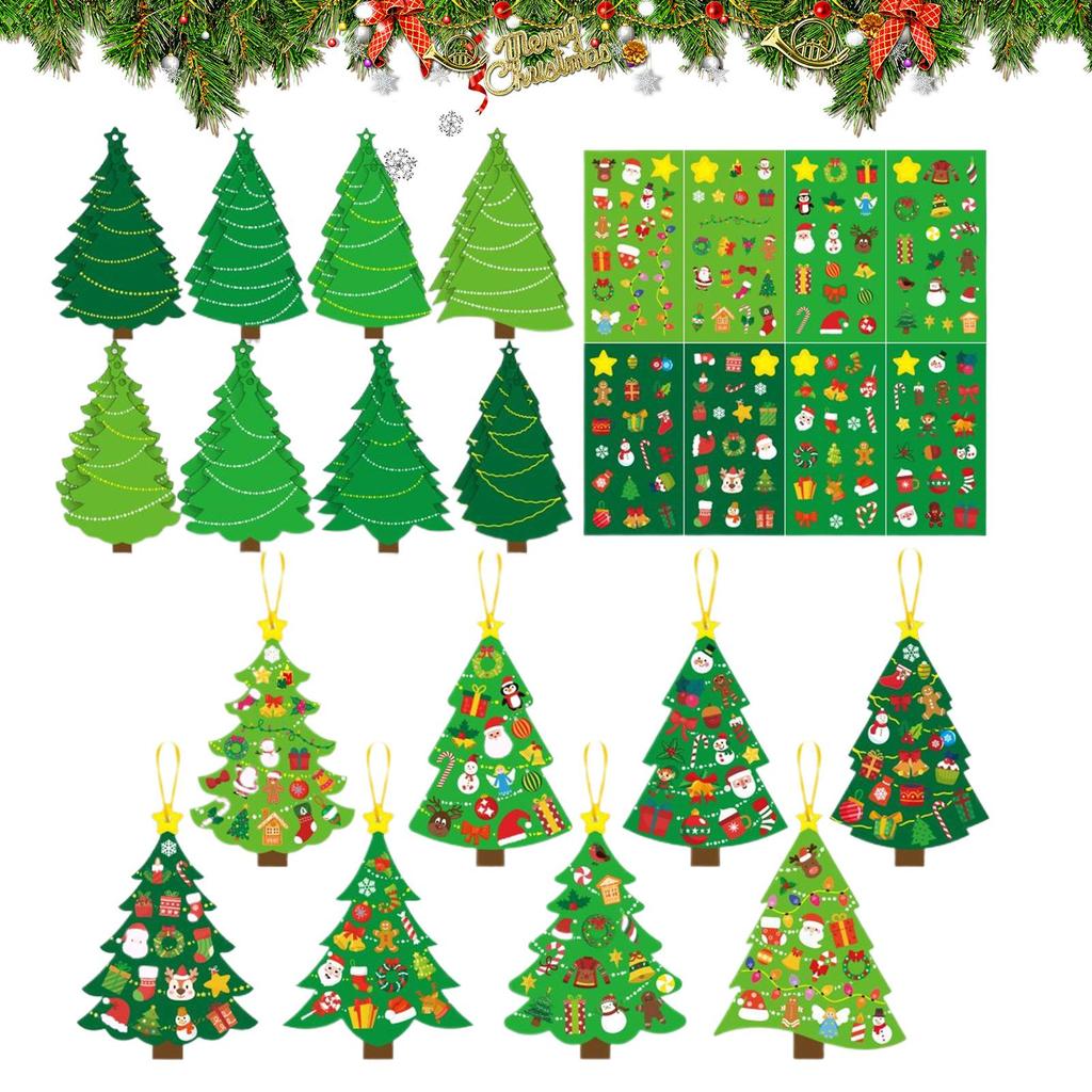 72pcs DIY Christmas Tree Decoration Set Homemade 2D Christmas-theme Ornament Craft With Stickers For Kids Adults Tree Holiday