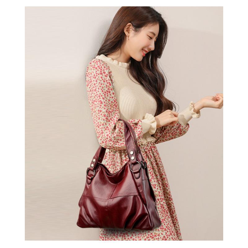 Stylish PU Women's Handbag Fan Splicing Shoulder Bag Simple High-quality Large Bag