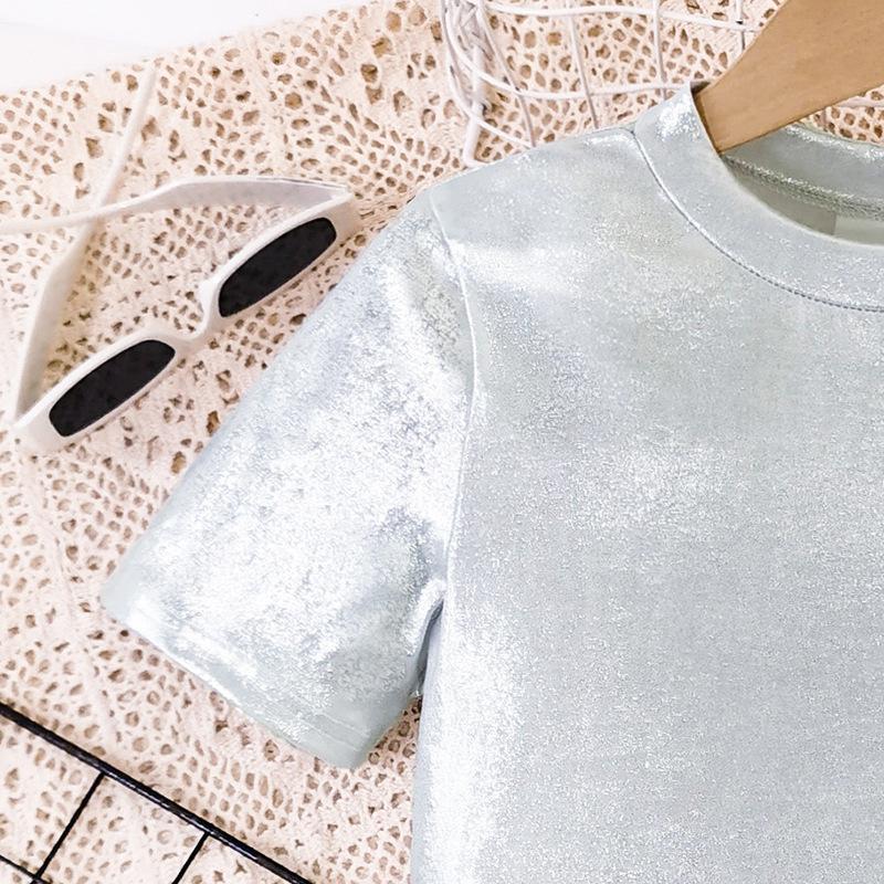 Girls Summer Suit 2025 Children Clothes Gold-stitched Knitted Short Sleeve Tshirt + Cargo Trousers Casual Sports Set