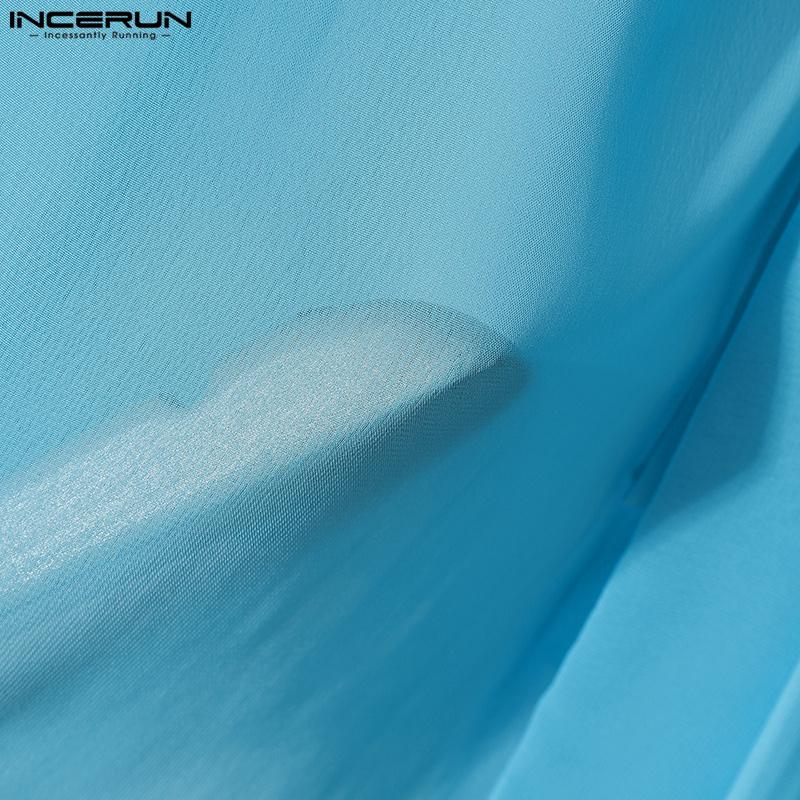 INCERUN Men Summer Short Sleeve Twisted Mesh Sheer Seen Through T-shirts