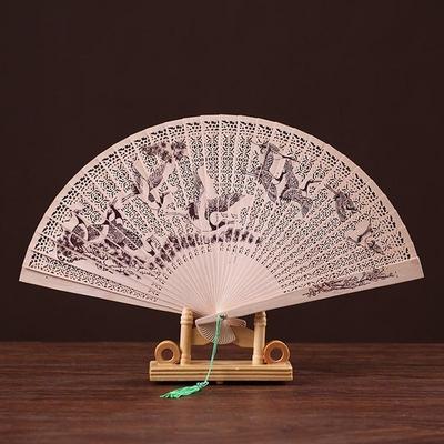 New Vintage Folding Bamboo Original Wooden Carved Hand Fan Wedding Bridal Party Gift Suitable Household Desktop Decoration