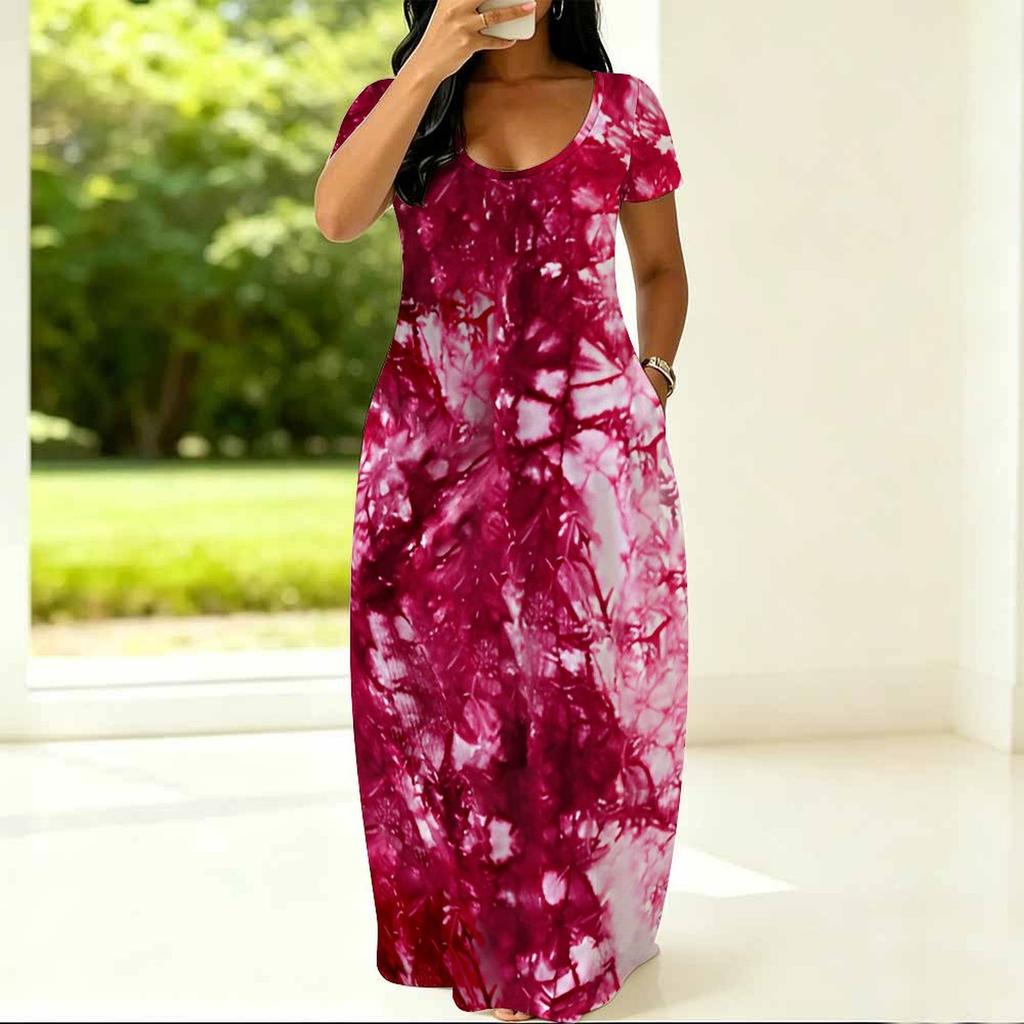 Oversized Ladies Crew Neck Dress Short Sleeve Soft Fabric Garment For Summer Picnic And Daily Casual Use