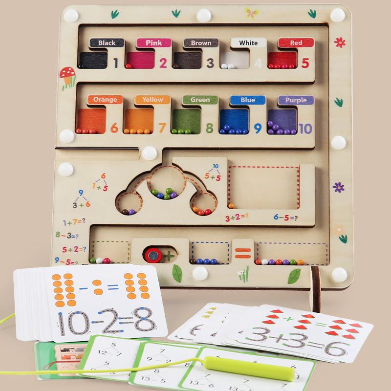 Baby Wood Color Number Cognition Board Walking Bead Magnetic Pen Maze Sorting Puzzle Early Education Toys For Children Gifts