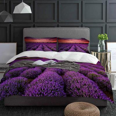 Set Biancheria da Letto Campo di Fiori di Lavanda Viola 3pz Copripiumino Federa Coperta Trapuntata per Bambini Adulti Set Letto Matrimoniale Tessile per la Casa
