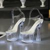 Fashion 34-43 new thick high heel night club shoes luminous sandals women's shoes walking show steel tube dance shoes crystal sole 17cm