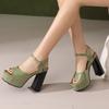 Plus Size Smooth Glossy Patent Leather Peep Toe Sandals With Platform Ultra-High Thick Heel Ankle Buckle Women's Sandals
