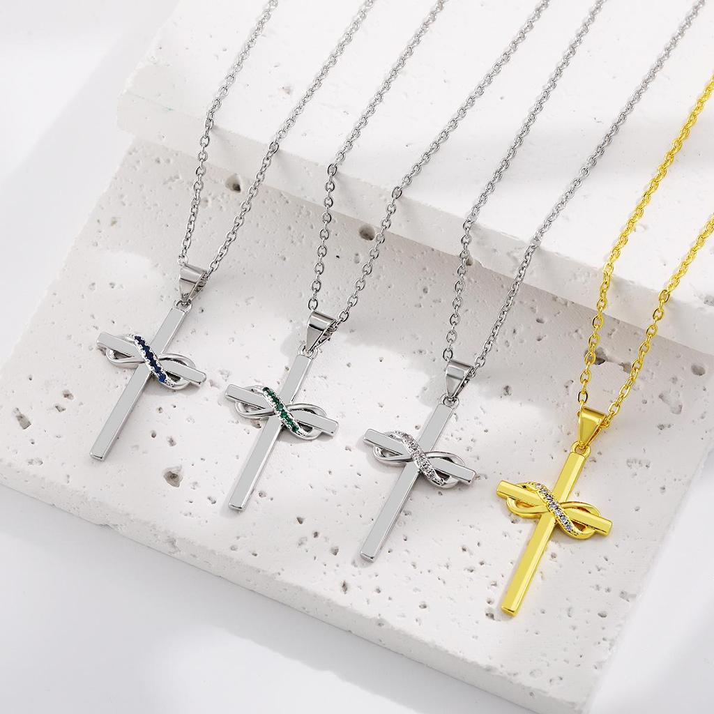 European-American Hip-Hop Infinity Pendant Necklace - Women's Trendy Glossy Cross Design