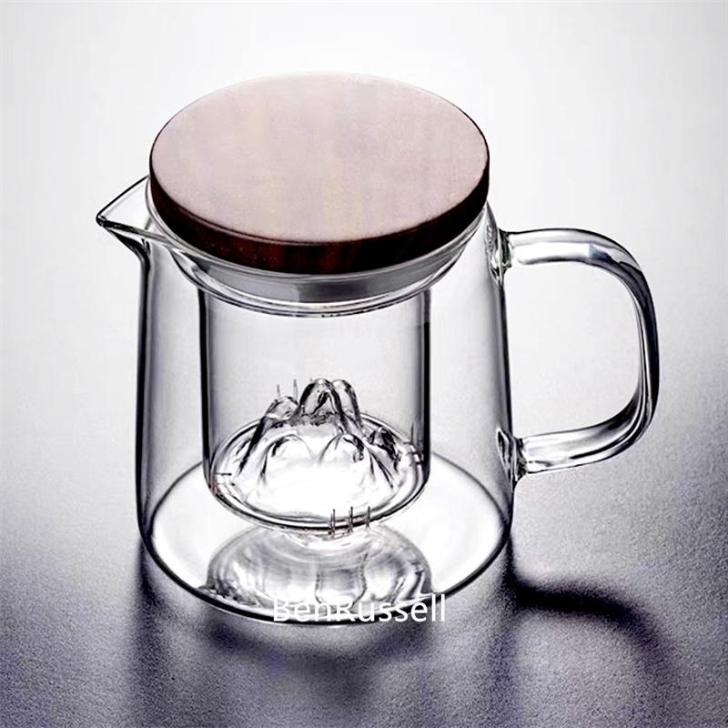 450ml High Borosilicate Glass Teapot With Mountain Wiew Filter Tea Water Separation Brewing Tea Pot Kungfu Tea Maker Teaware