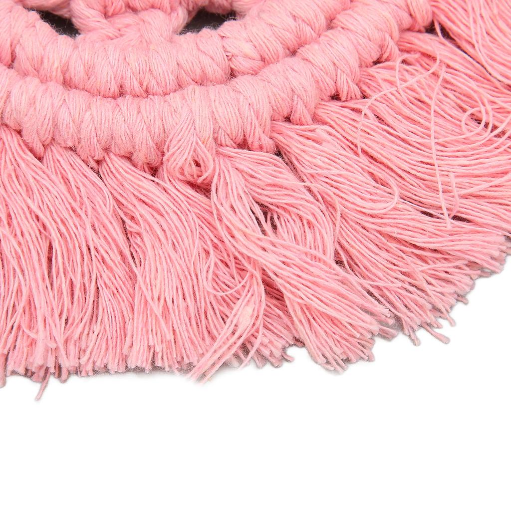 4pcs Cotton Thread Woven Drink Coasters with Tassel Round Pure Color Elegant Lipstick Pot Pads Mats