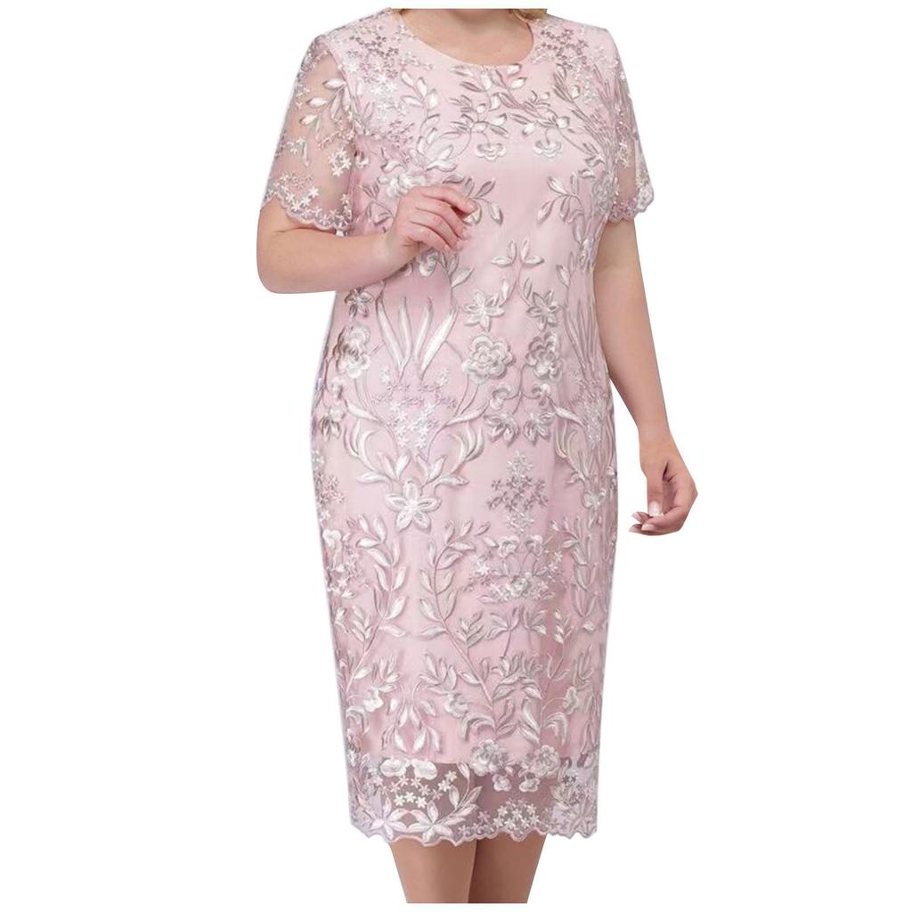 Women's Casual Fashion Lace Embroidery Patchwork Medium Length Dress