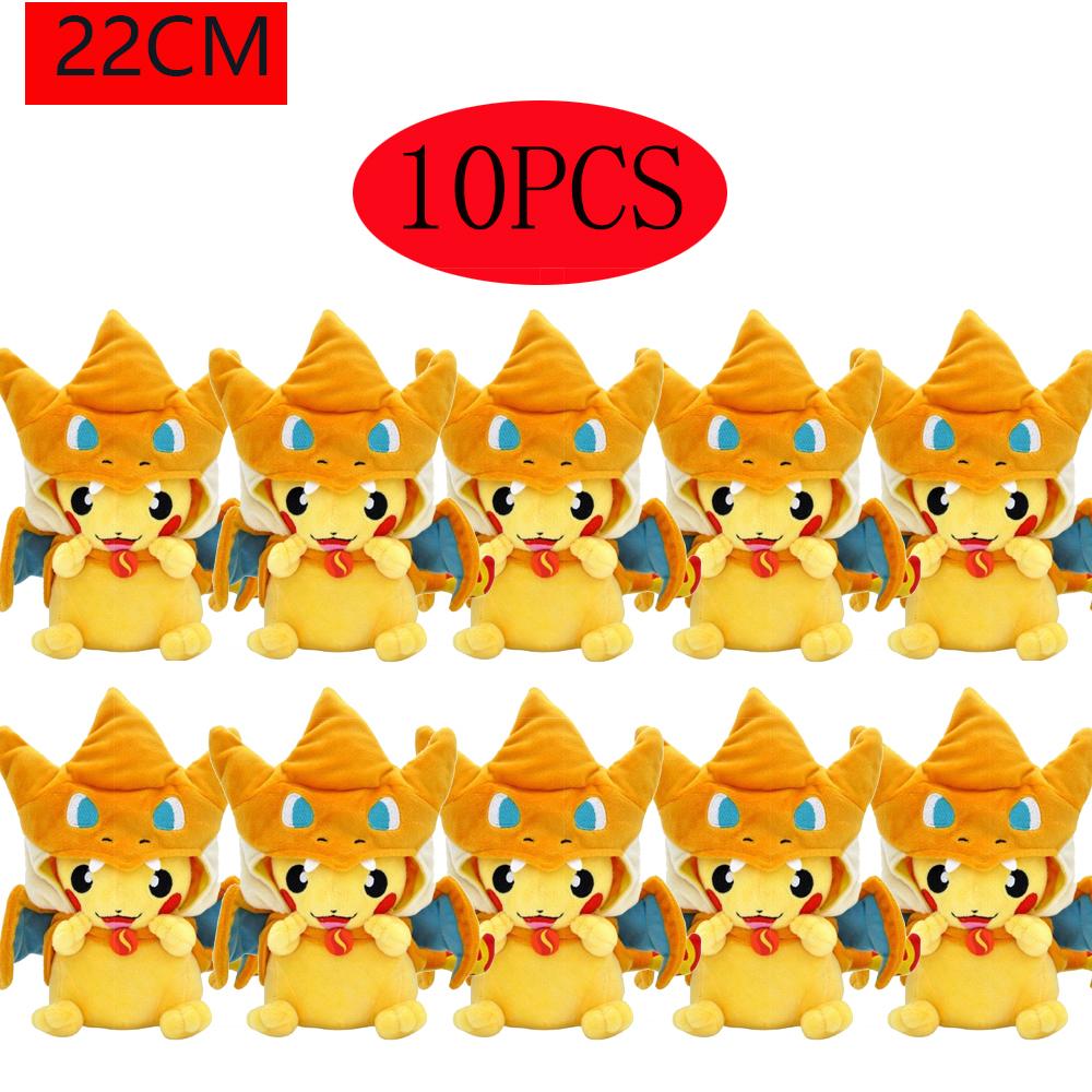 10Pcs Pokemon Pikachu Cosplay Toy Charizard Snorlax Garchomp Tyranitar Hydreigon Anime Eevee Lapras Stuffed Plush Doll