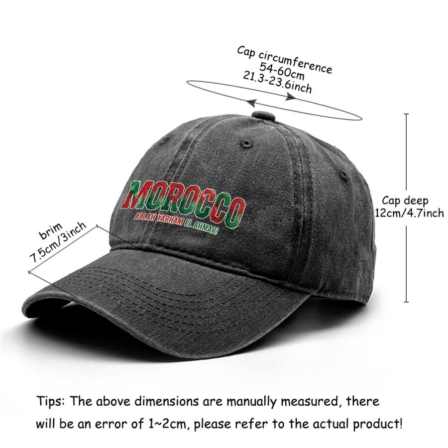 Baseball Cap With "MOROCCO" "ALLAH YARHAM EL AHMAR" Flag Printed , Adjustable Sun Hat Headwear Unisex Trendy Casual Dad Hat
