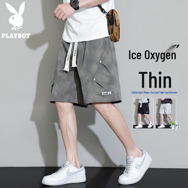 PLAYBOY Men s Summer Ice Silk Loose Straight-Leg Shorts 5XL
