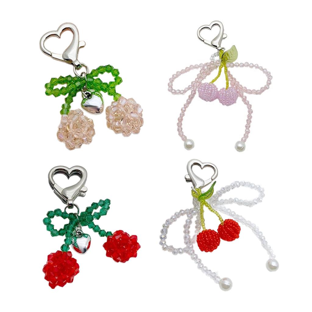 Elegant Crystal Beaded Bowknot Keyring Sweet Cherries Bowknot Key Chain with Crystal Beads Personalized Keyring Ornament