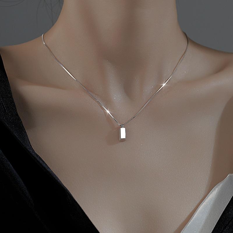 S925 Sterlingové stříbro Zlatá cihla Přívěsek Náhrdelník pro ženy Minimalistický Chic Řetízek 41cm 50cm