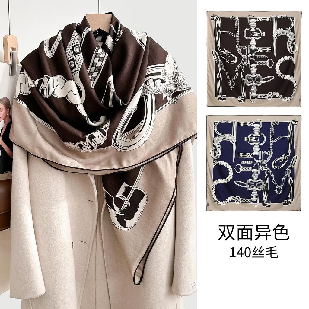 New silk wool square scarf women's versatile fashion autumn and winter warm silk silk scarf shawl silk wool square scarf