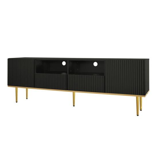 TV-Möbel Schrank Geräumige Arbeitsplatte mit 2 Türen Fächern Schubladen Goldene Unterhaltungsmöbel Füße Mid-Century Modern Stand Wohn