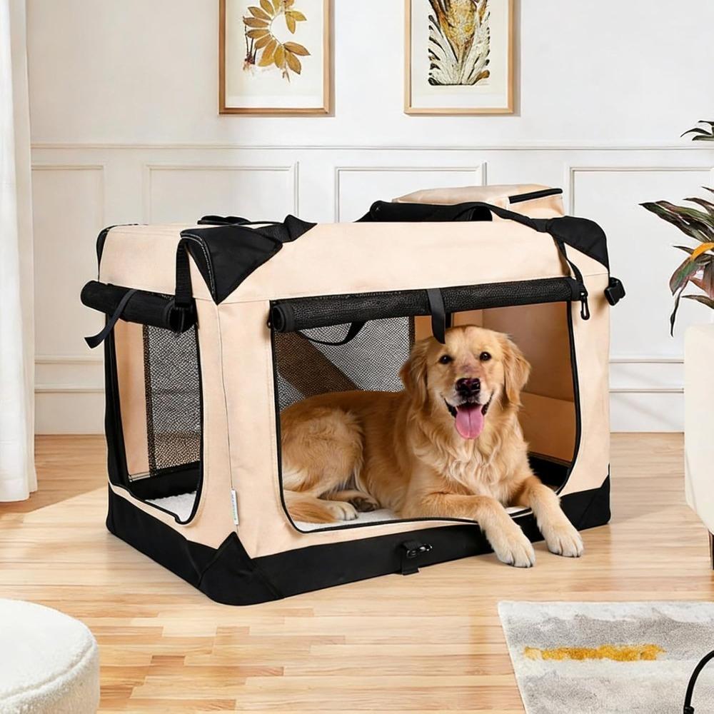 Portable Lightweight 3 Door Soft Dog Crates Kennel Soft Sided Folding Travel Pet Car Carrier with Straps Mat for Dogs Cats