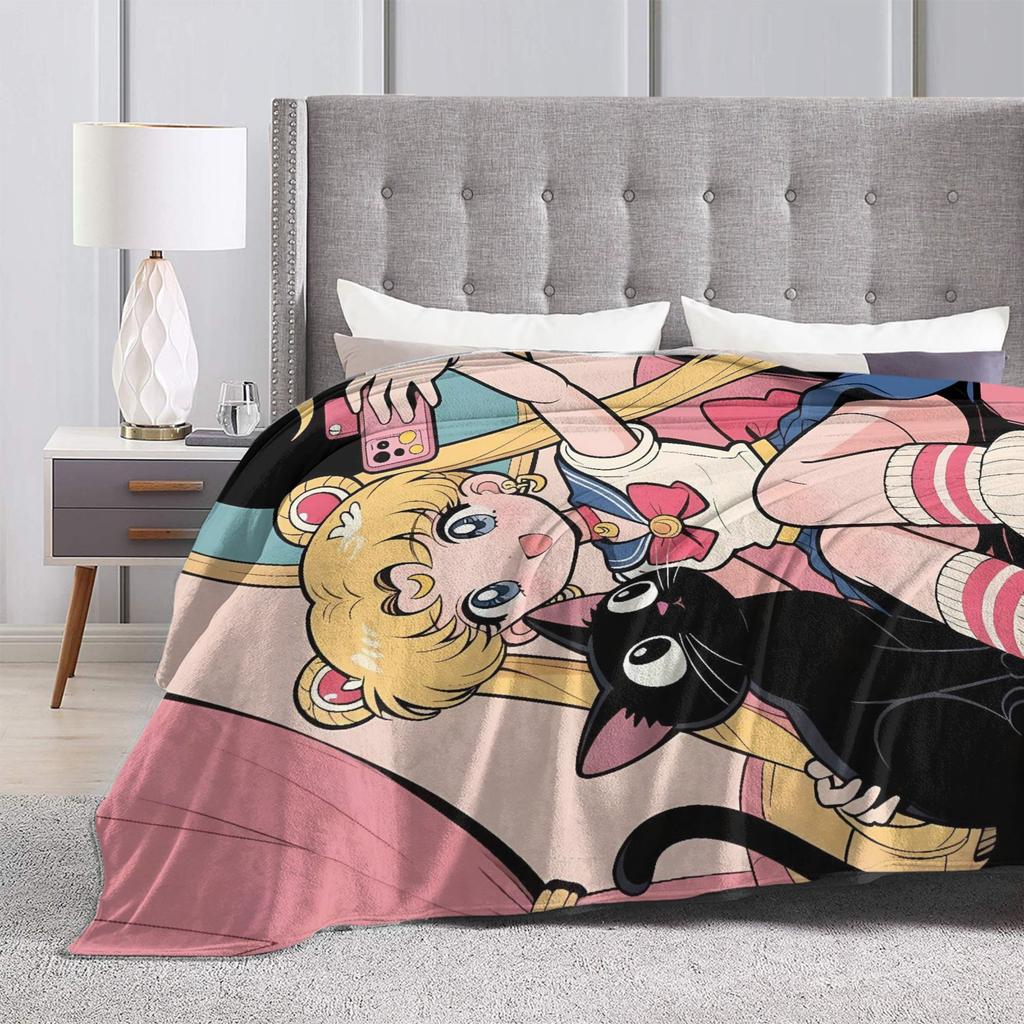 Sailor Moon Plush Blanket Boy Girl  Flannel Throw Blanket For Living Room Super Soft Custom Quality Bedspread Birthday Present