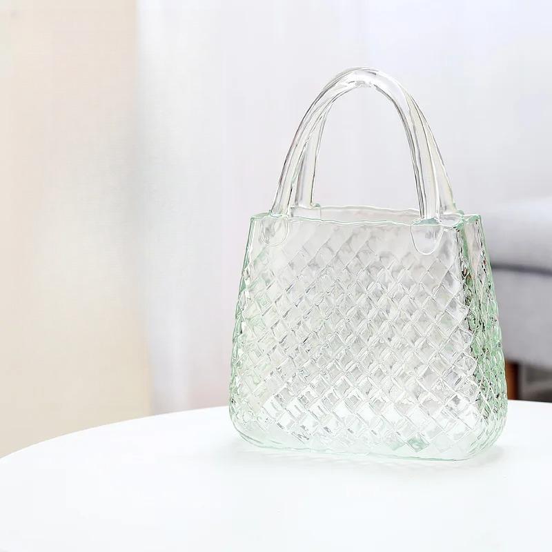 Ästhetische Gewebemuster Handtasche Glasvase Transparent Bunt Hydrokultur-Vase Mini-Aquarium Foto-Requisite Modernes Zuhause Tischdekoration